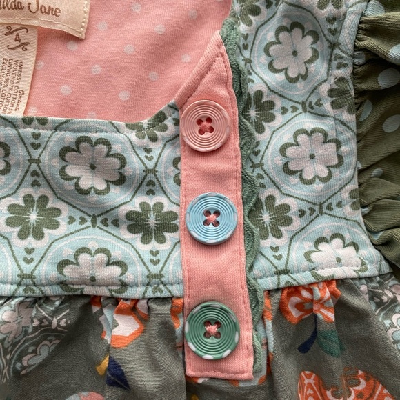 Matilda Jane Tunic Top. Pear/Apple Design. Peach, Sage, and Aqua Colors. Size 4. - Picture 5 of 9